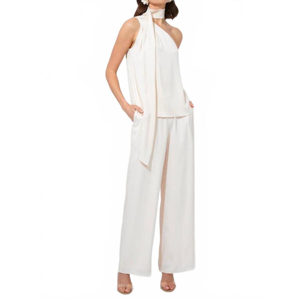 NEW ADELYN RAE women's lisette scarf one shoulder top in ecru
